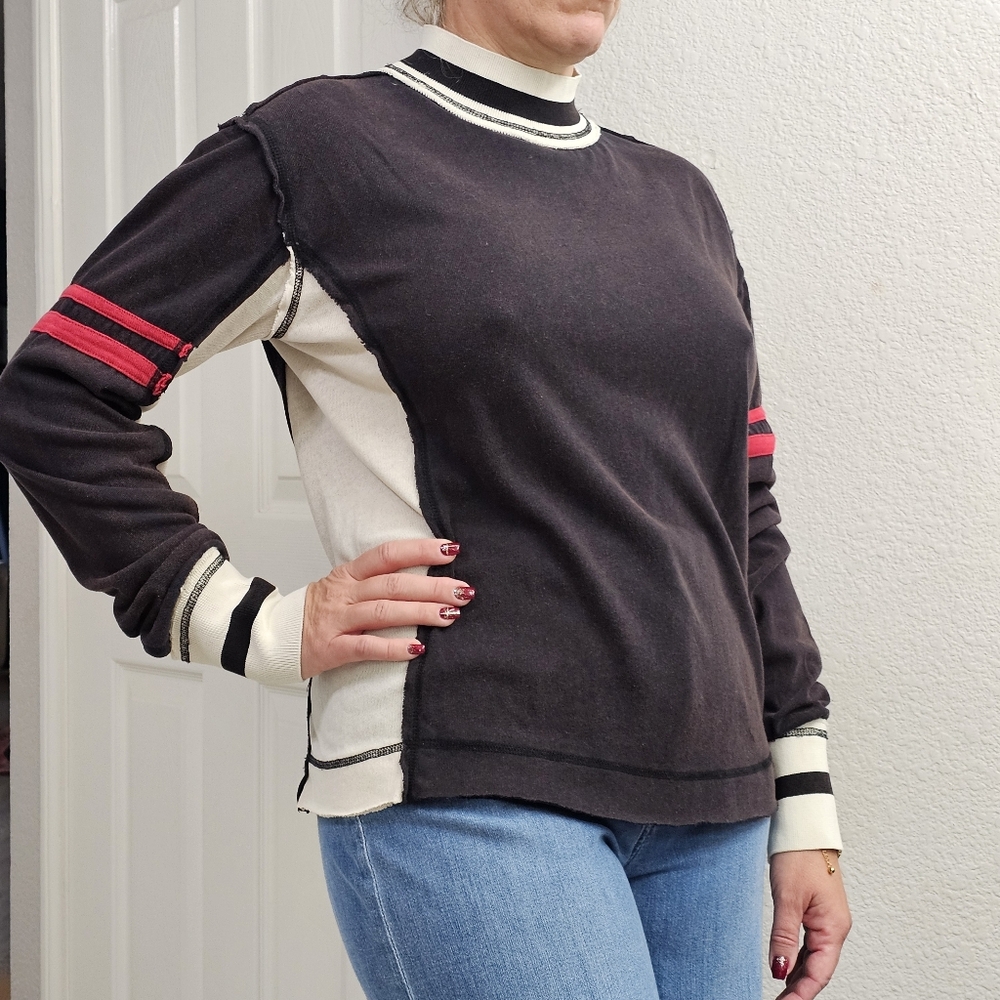 1/2 Off We The Free People Black High Neck Striped Small Longsleeve Top Multi.